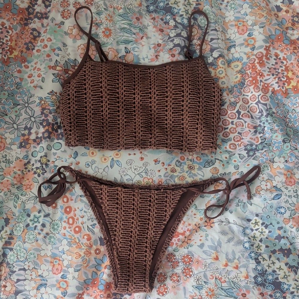 Aerie Brown Crochet Bikini set
